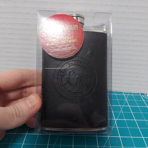 Captain Morgan Stainless Steel and Leather Wrapped Collectible Rum Flask Barware - Picture 2 of 5